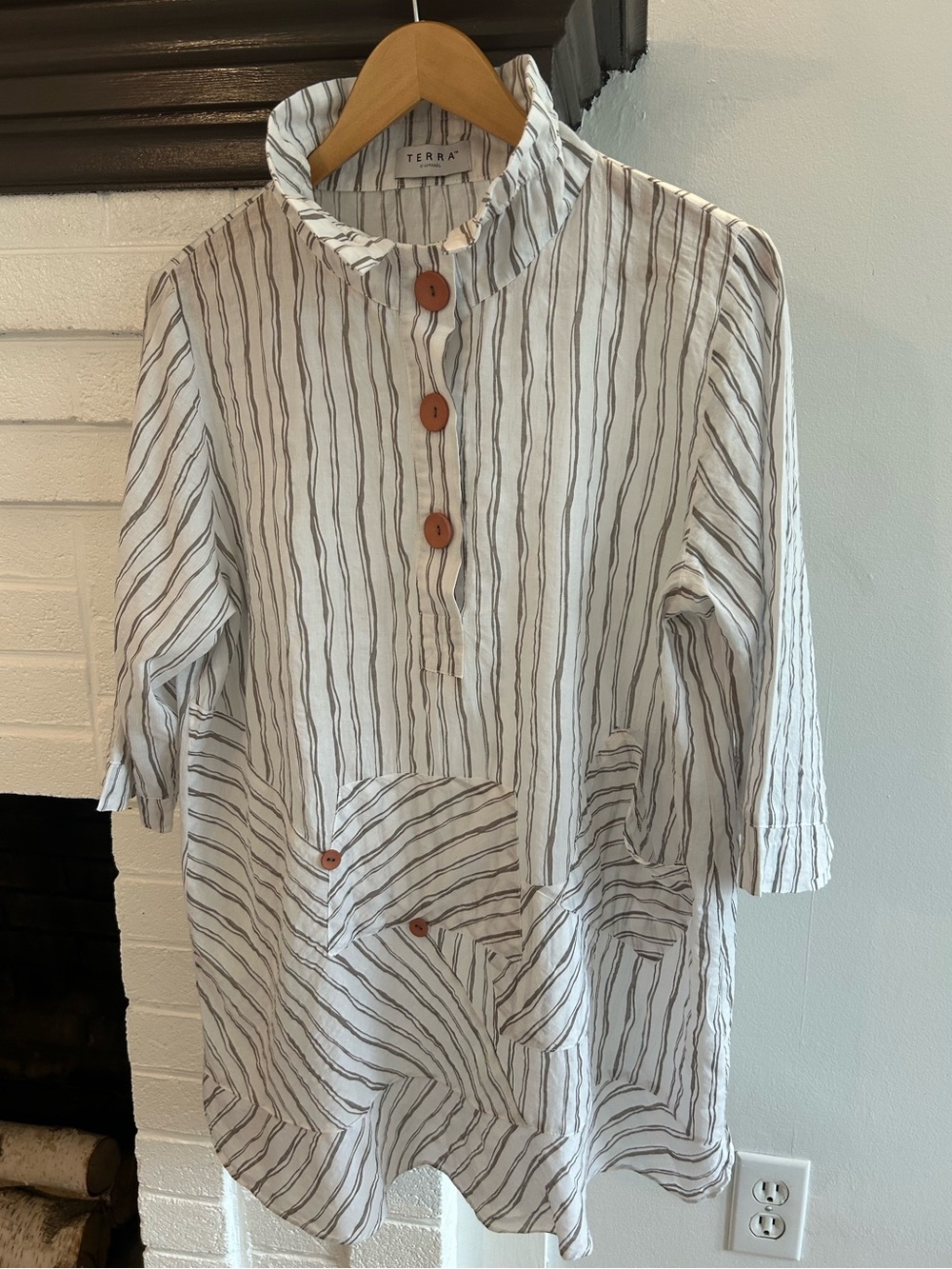 Terra Cream Striped Button-Front Tunic